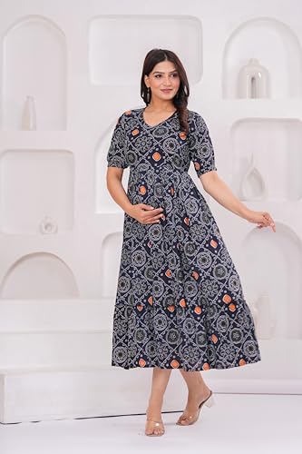 Image of Stylish Women's Pure Cotton All Over Printed Kurti Gown, Maternity Dress, and Feeding Dress - Comfortable and Elegant Maternity Wear for Women