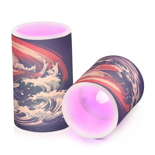 ALAZA Fish (2) Flickering Flameless Candles Battery Operated with Remote Timer,Tea Light Candles LED Pillar Votive Candles Set of 2 for Outdoor Indoor Decorations
