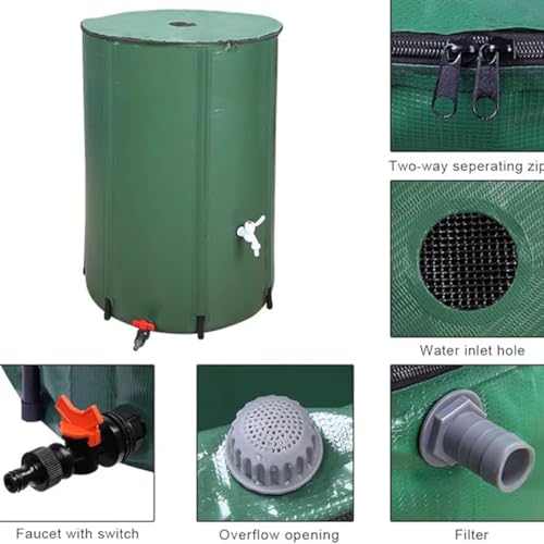 Genérico Barril de Lluvia Plegable con Soporte y Grifo. Kit de recolección de Agua de Lluvia para jardín. Sistema de Almacenamiento Que Ahorra Espacio para Jardines. Tanque de Almacenamiento de Agua