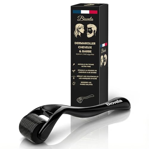 Dermaroller Cheveux et Barbe 0,5mm - Microneedling pour visage - Soin Peau, Barbe et cuir Chevelu - Derma Roller pour Repousse des Cheveux et Barbe
