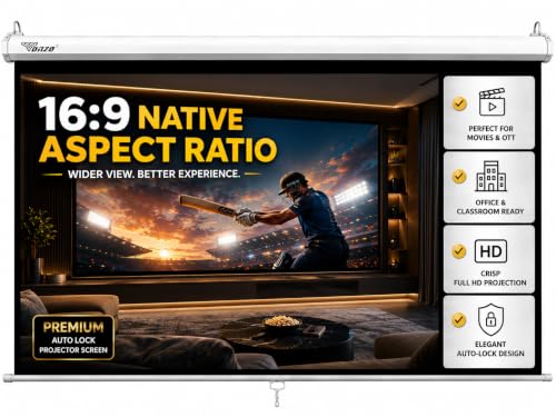 Image of TONZO 120 Inches Projector Screen 16:9 Aspect Ratio Autolock /Instalock Projector Screen White Fabric Matte Manual Projection Screen for Classroom, Home Theater or Office (5 Ft Height x 9 Ft Width)