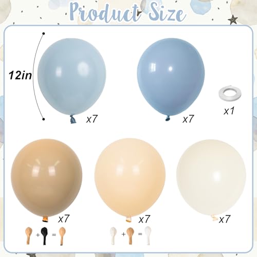 Image of Dusty Blue Nude Sand Balloons, Double Stuffed Apricot Nude Balloon Slate Fog Blue Cream Beige Ivory White Sand Latex Balloons 12 Inch for Boys Baby Shower Birthday Bridal Wedding Party Decorations