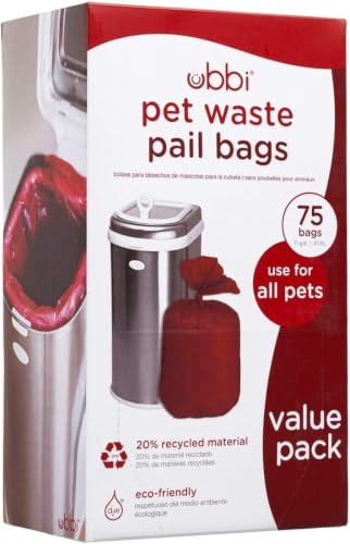 Image of Ubbi Pet Waste Pail Bags, Cat Litter Box Cleaning Solution, Value Pack, 75 Count (Pack of 6)