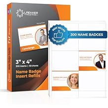 300 Customizable Name Badge Inserts 4x3 inch | White Printable Name Tag Inserts 3x4 inch | Compatible with Inkjet and Laser Printers with Easy Tear Paper