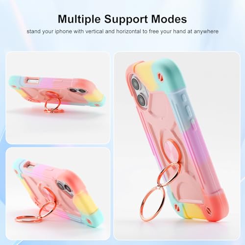 Image of MARKILL Compatible with iPhone Case with Ring Stand, Military Grade Drop Protection Full Body Rugged Heavy Duty Protective Durable Cover iPhone. (Rainbow Pink, iPhone 16 Plus 6.7 inch)