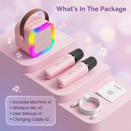 Machine Karaoké avec 2 Micros sans Fil et Enceinte Bluetooth 5.0 - 7