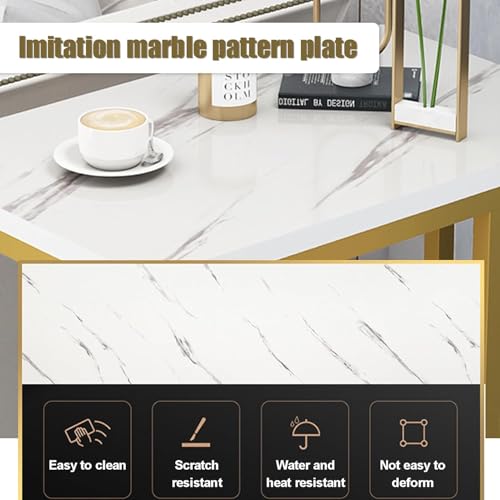Image of Metal U-Shaped Side Table, Multipurpose End Table with Marble Texture Look, Small Coffee Table Sofa Table Bedside Table for Bedroom Living Room or Office, 2 Tier Storage, Black and White