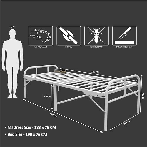 Honey Touch Folding Bed | Metal Single Size For Sleeping Guest Bed Easily Storable, Glossy, White - Image 2