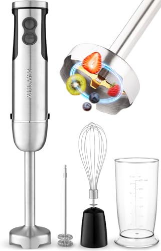 Zulay Kitchen 4-in-1 Immersion Blender 800W Hand Blender Set with Whisk, Milk Frother & 600ml Cup, 12-Speed Stick Blender with Turbo Mode for Soups, Smoothies, Sauces, Purees & Baby Food (Black)