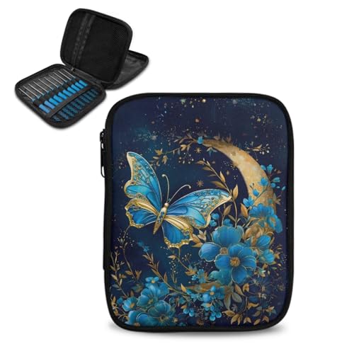Image of Moon Butterfly Crochet Hook Case - Portable Storage With Web Pockets for Knitting Needles and Supplies