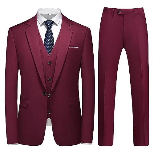 KUDMOL Costume Homme 3 pièces Mariage d'affaires Slim Fit Smoking à Un Bouton Men Suits 3 Piece...