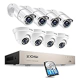 ZOSI 8CH 1080P PoE Home Security Camera System with Hard Drive 1TB,H.265+ 8Channel 5MP NVR...