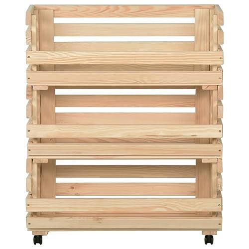 Carro para verduras de madera de pino Mangloder de 3 niveles con ruedas 3