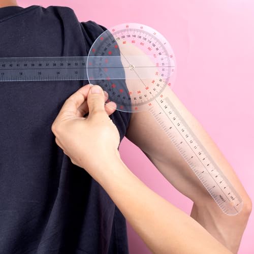 Pndeyo 12 Inch Goniometer Set, Universal Occupational Physical Therapy Protractor, Clear Plastic Angle Ruler Kit Range of Motion Measurement Tool