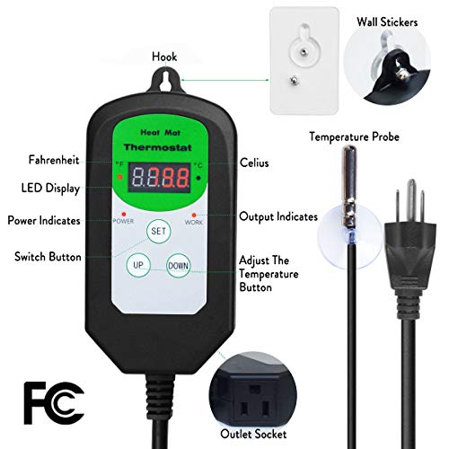 EACHON 10"x20.5" Seedling Heat Mat and Thermostat Controller IP65 Waterproof Seed Starting Plant Heating Pad (1020.5 Seed mat with Themostat) (Seed mat with Themostat)