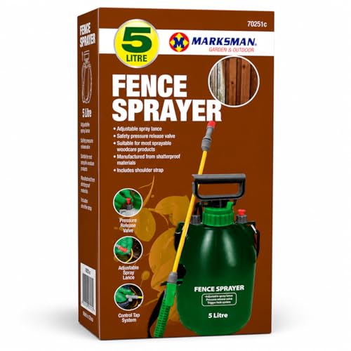 5 Litre Fence Sprayer Pressure Pump | Adjustable Nozzle Garden & Wood Treatment Sprayer with Shoulder Strap | Ideal for Fence Painting Pest Control Plant Care & Cleaning