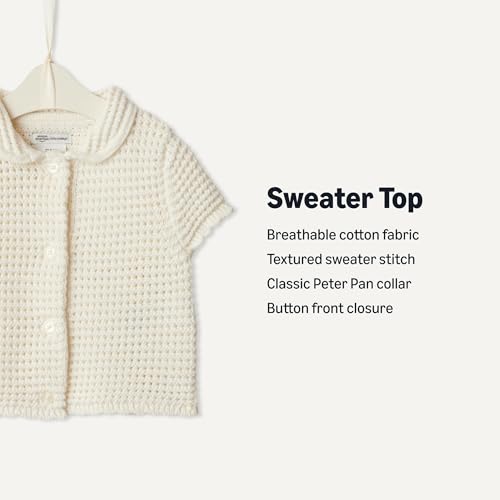 Image of Amazon Essentials x Sofia Grainge Toddlers and Baby Girls' Cotton Short Sleeve Button Front Sweater with Peter Pan Collar