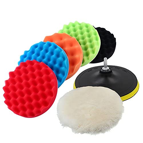 Tbest Car polishing Pad Kit, 7pcs 7-Inch Sponge Buffing Pads for Car Foam Drill, Car Care Polisher Buffing Kit for Waxing, Polishing, Sealing Glaze
