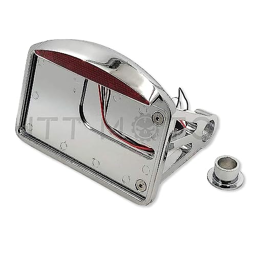 HTTMT MT301-T-CD Chrome Side Mounted Flat License Plate Bracket w/Led Tail Light Brake Light 1 inch Axles Compatible with Harley Davidson Dyna Glide Fat Bob Street Bob XL 883 Hugger Sportster