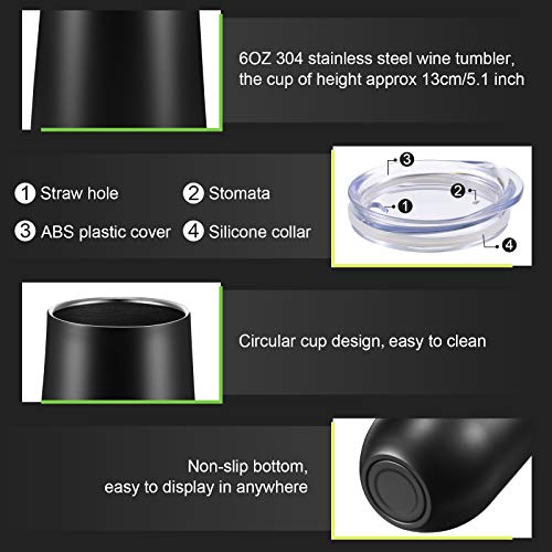 Maxdot 8 Packs Stemless Champagne Flutes Wine Tumbler, 6 Oz Double-Insulated Wine Tumbler With Lids Unbreakable Cocktail Cups Champagne Glasses For Toasting Sipping (Black) #TOP1