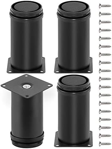 HDAJY 4 Inch Furniture Legs, Legs for Furniture Set of 4, Black Couch Legs, Stainless Steel Adjustable Furniture Legs +16pcs Screw.