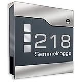 Zalafino Briefkasten mit FUNKKLINGEL ANTHRAZIT RAL 7016 mit Beschriftung - individualisierbarer Design-Briefkasten aus pulverbeschichtetem Stahl mit Zeitungsrolle und 3 Sichtfeldern (Alexis)