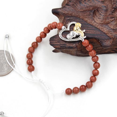 Image of Double Elephant Heart Charm Natural Crystal Bracelet, Treatment Stone Bracelet Calm Stretch Bracelet Women's Stress Relief Gift for Moms I Love You Couple Jewelry