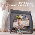 Pamo Babe Paquet et jeu 1-Second Configuration 4-in-1 Lit bébé portable avec bassin, Mosquito Net, Table à langer & Arche de jouets