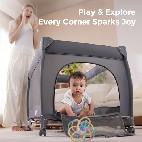 Image of Pamo Babe Pack and Play with Bassinet, One-Step Setup Portable Baby Playpen