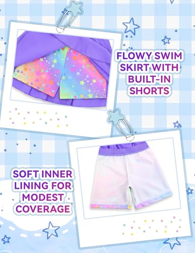 Image of Girls Bathing Suit with Skirt One Shoulder Ruffle Quick Dry Swimsuits Multicolor Sleeveless Swimwear
