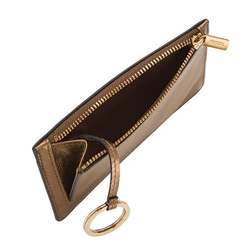 Image of Fossil Women's Logan RFID-Blocking Leather Zip Around Card Case Wallet with Keychain