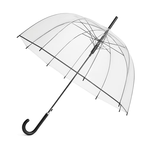 TIENDA EURASIA Guarda-chuva dobrável transparente | abertura automática, forma de cúpula, diâmetro 85 cm, plástico impermeável e estrutura de aço preto, resistente ao vento, Sólido