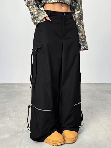 Image of GRECIILOOKS Cargo Pants for Woman | Trousers for Womans |High Waist Cotton Trouser Flared Parachute Pants with Side Pockets |Womens Cargo Pant | Elegant for College & Events (Available in Plus Size)