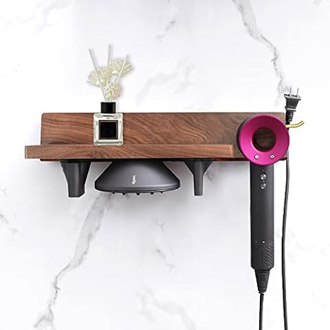 DALUOBO Supersonic Hair Dryer Holder, Magnetic Hair Dryer Display Rack Wooden Bathroom Wall Mount Organizer (A Cover