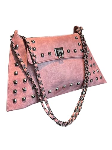 Floerns Women's Rivet Studded Detail Hobo Handle Handbag Twist Lock Flap Shoulder Bag