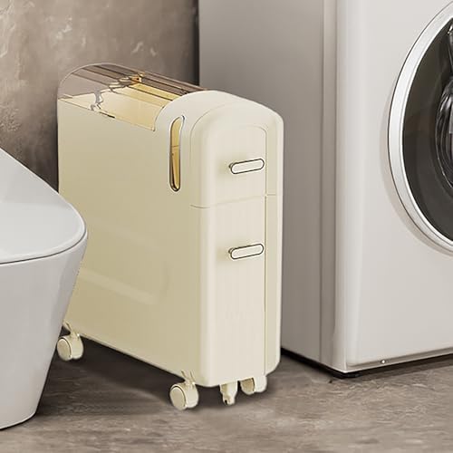 Narrow Bathroom Organizer with Wheels, Bathroom Storage Cabinet for Small Space, Toilet Paper Cabinet, Rolling Storage Cart with Paper Holes, for Kitchen, Living(Clear,43 * 18 * 91.5cm/16.9 * 7.1*