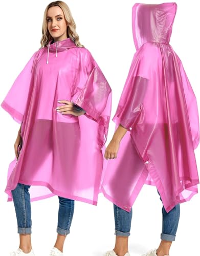 Image of Allextreme EVA Poncho Raincoat Transparent Hooded Water Resistant Rain Jacket with Sleeves for Women Men Camping Rainy Season Travel (Pink)