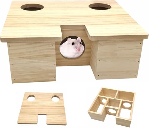 マルチチャンバー ハムスター 隠れ家迷路 カバー付き 木製 ネズミハウス マルチルーム モルモット 木小屋 トンネル 小人 シリア ハムスター ネズミ ガービルズ 小動物