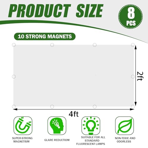 Image of 8 Pcs Fluorescent Light Covers with 80 Magnets Decorative for Classroom Ceiling Light 4 x 2 Feet Magnetic Light Covers Filter Easy Install for Office Hospitals & Home Drop Ceiling Supplies
