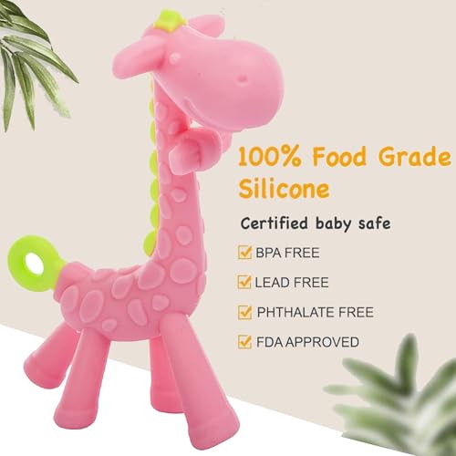 Image of Baby Skin Care Powder Talcum Puff Case Cum Container Box With Giraffe Shape Molar Teething Toy for Babies /Toddler /Infants /New Born BPA Free (PATTERN 46)