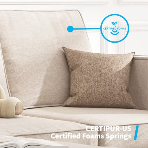 Mjkone Convertible Sectional Sofa Couch, 3-Seat L-Shaped Sofa with Storage Ottoman, Wooden Couch Legs Modern Linen Fabric Reversible Chaise for Living Room, Studio, Apartment - Beige