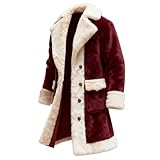 Christmas Santa Jackets for Men White Faux Fur Trim Xmas Long Cardigan Winter Lapel Button Fleece Lined Trench Coats