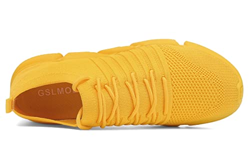 Gslmoln Non Slip Shoes For Men Flats Comfortable Gym Walking Shoes Casual Crew Slip On Sneakers Stylish Low Top Jogging Sports Work Travel Comfort Shoes Yellow M 7/W 8.5 #TOP2