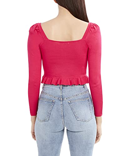 Bcbgeneration Women's Cropped Long Sleeve Sweater With Ruffle Edge, Love Potion, Xx-Small #TOP2
