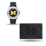 NCAA Michigan Wolverines Men's Watch and Wallet Set, Black, 7.5 x 4.25 x 2.75-Inch