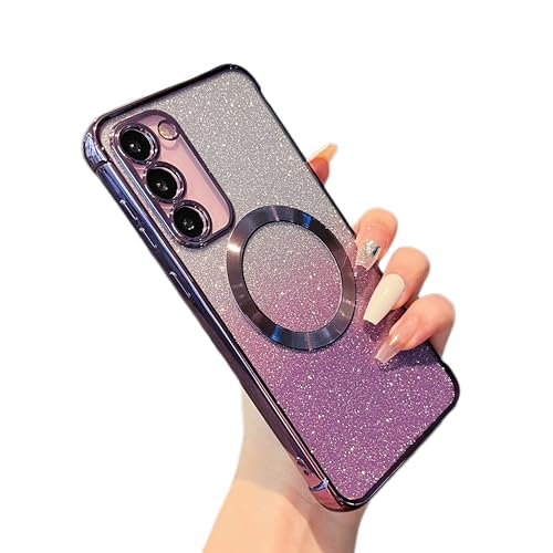 Coque Samsung S23 5G magnétique idée cadeau femme paillettes violet