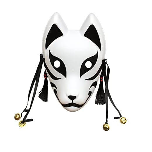 YangYong Máscara de cosplay de zorro para fiesta de máscaras, Halloween, máscaras japonesas Kitsune Kabuki