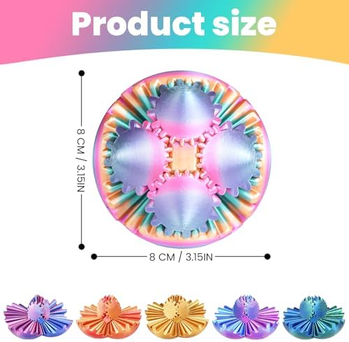 Gear Ball, 3D Printed Gear Sphere Fidget Toy, Sensory Stress Relief Ball for Kids and Adults, ADHD Autism Desk Toy Stocking Stuffer Unique Fun Office White Elephant Gift (Rainbow, 3.15inches) - 4