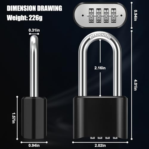 Image of 2.44in Long Shackle Combination Lock, Diyife Large Outdoor Weatherproof Padlock, Design of Hidden Password & High Security, Resettable Combination Lock for Locker, Home, School, Garage, Gate, Garden
