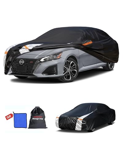 Image of Nissan Altima Car Cover 100% Waterproof All Weather, Gift with Towel, 10 Layers Car Cover Custom Fit 2002-2026 Nissan Altima with Zipper Door, Full Exterior Cover Rain Sun UV Protection.